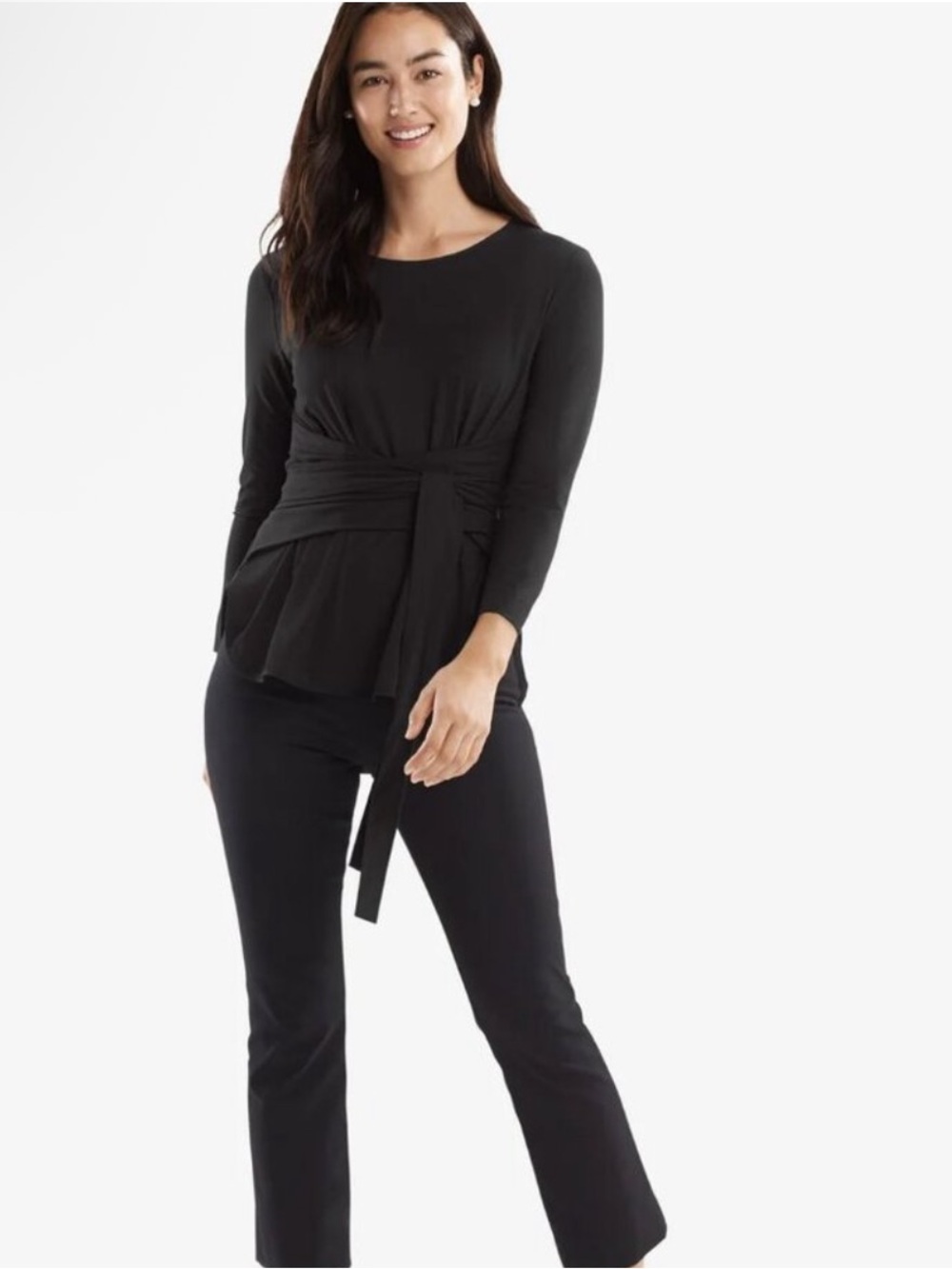 MM Lafleur Light Gray Long Sleeve Tie-Front Tee - Picture 6 of 12